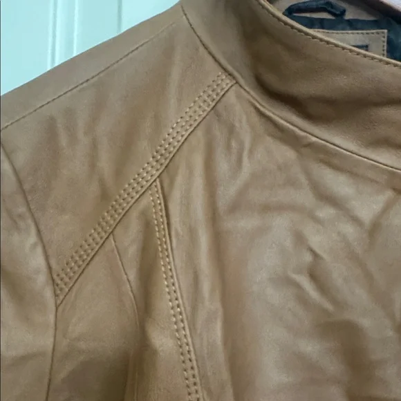 Andrew Marc Genuine Leather Moto Jacket Brown Asymmetrical Zip Size M - Picture 4 of 7